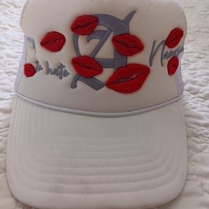 dropout "too busy to hate" embroidered lips mesh trucker hat cap